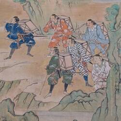Warriors set off to fight demon, with rucksacks