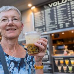 Coconut and mango tapioca drink