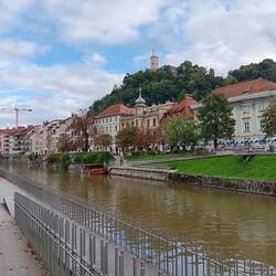 Ljubljana Castle from the river in old town
