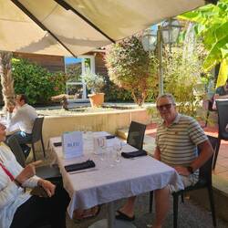 Lunch time in the wonderful outdoor area. No fois grass yet