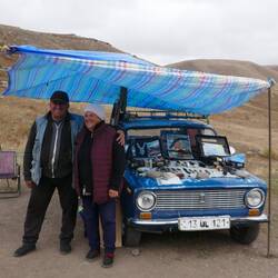 The park ranger, wife and trusty Lada vehicle