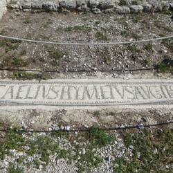 Mosaic inscription on threshhold