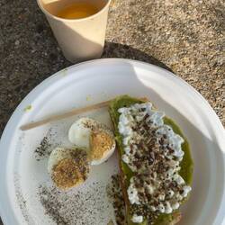 A delicious food truck breakfast about 7 km into my walk today.