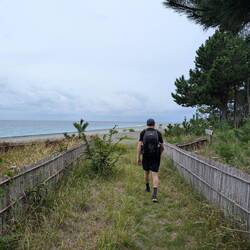 Portions of arduous pebble beach walking were slow