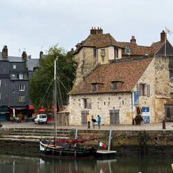 Honfleur building and old sailing ship