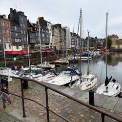 Honfleur harbour. Buildings on the left have appeared in many famous paintings