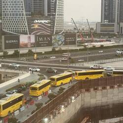 After a day of work, taking the "school bus" to "home," wherever that is