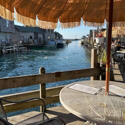 Looking down the Leland River towards its outflow into the marina