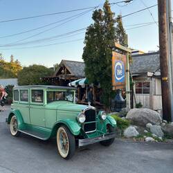 A Hupmobile parked outside our dinner venue near the Leland marina