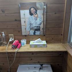 Inside the sliding door is a changing room and stuff for getting ready at the end. Fanciness varies