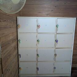 First time I've seen lockers, it's usually just baskets in a bookshelf