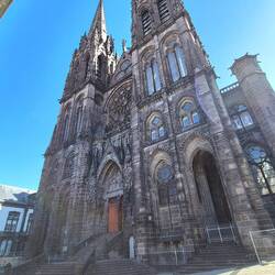The gothic cathedral is built from black volcanic rock
