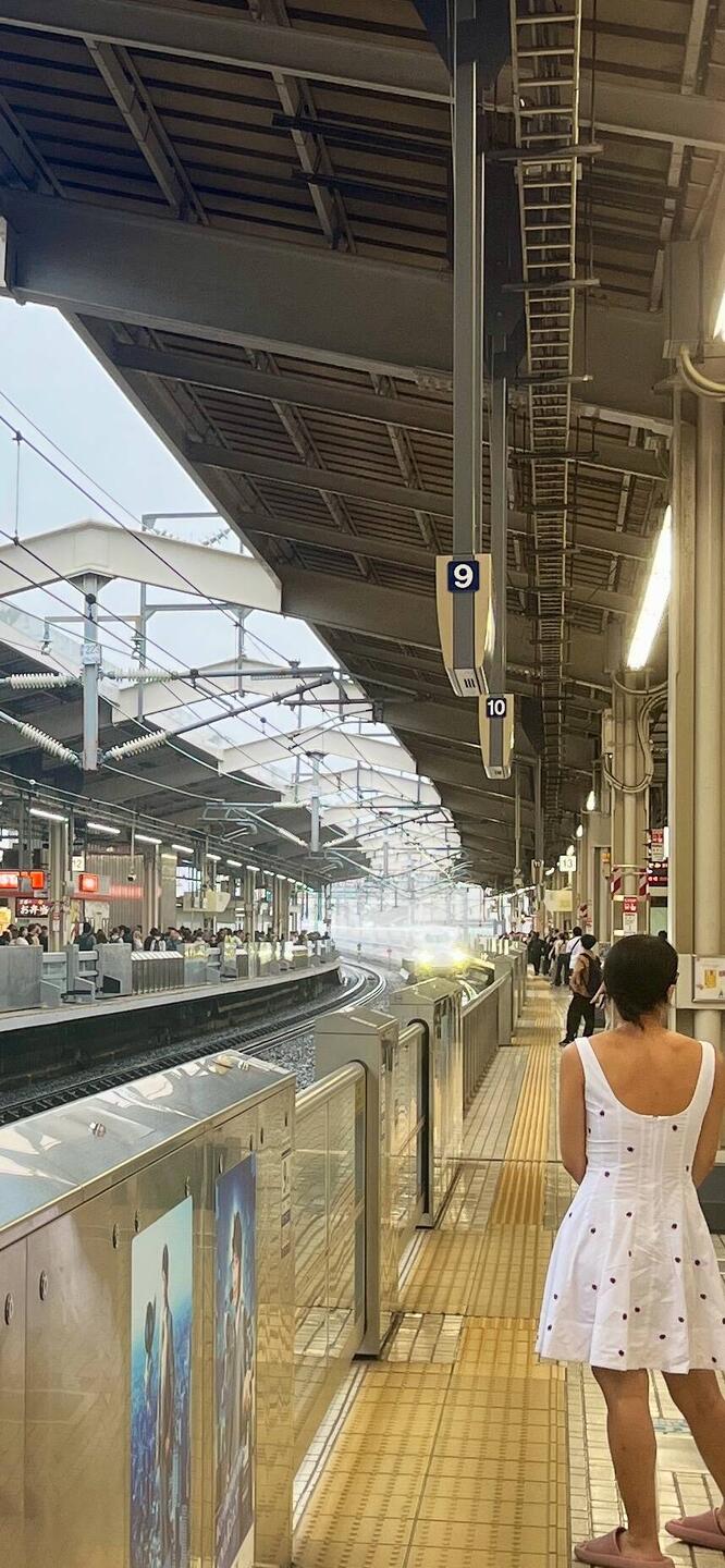 Our bullet train approaches. We line up for our carriage.
