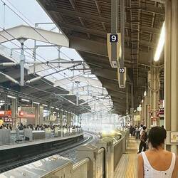 Our bullet train approaches. We line up for our carriage.