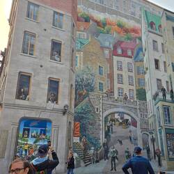 Mural in Lower Town depicting a lot of Quebec City's history