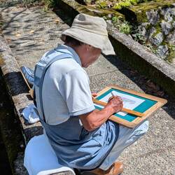 Intricate pencil sketching on a bridge