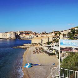 View of old town from Banje Beach, across from our Airbnb