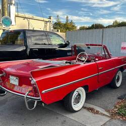 "Mitch-Mate III" is an Amphicar 770 owned by the owner of The Cove restaurant in Leland