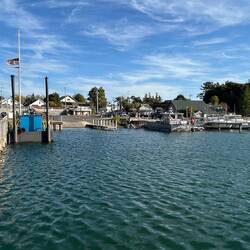 A windy day at Leland. There are five US flags in this image... all standing straight.