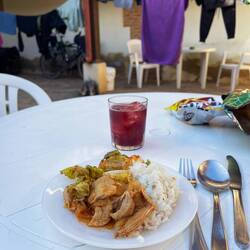 Yummy Korean chicken and bok choy from fellow pilgrims.