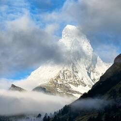 The Matterhorn comes out to bid us farewell — Zermatt, Switzerland.