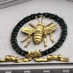 High up on a building.