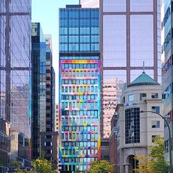 Colorful exterior of Le Germain Hotel Montreal