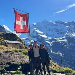 Us under a massive Swiss flag