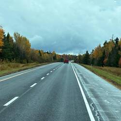 Rainy drive northeast toward Canada