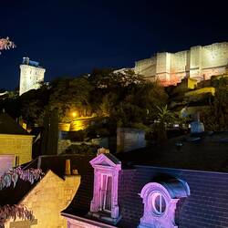 Chinon castle at night. View from our hotel room