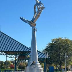 Sculpture at entrance to St Joseph harbour. The little-known story in Comments.