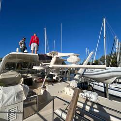 Mast folded, and the dinghy will be re-mounted