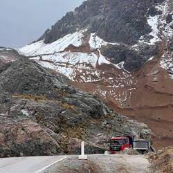 Luckily we do not follow the track through the snow... but we do share the road