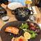 Muscheln und Lachs