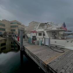 Safely in the Hammond Marina, and pumping out the black water tank