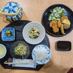 Dinner: pumpkin soup and baked mackerel came later