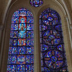 Lighter blue glass is 12th century, darker blue is 16th