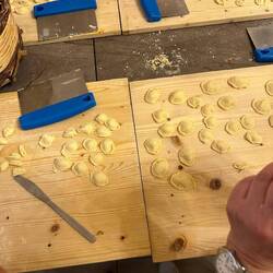 We made orecchiette like this (Ursula's with Tony's top right) Number 2 flour.