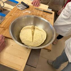 All our dough in together. Then accelerated proving.