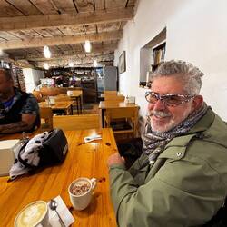 Hot chocolate for Brad, latte for me