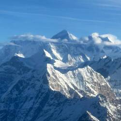 The high peak of Everest just above the clouds