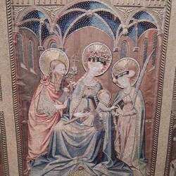 Detail on altar table cloth. Tiny pearls and gold thread