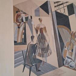 Modern paintings on the wall of renovated part