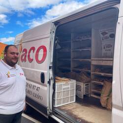 Paco drove up with his bread delivery truck at a cafe where I was taking a little break.
