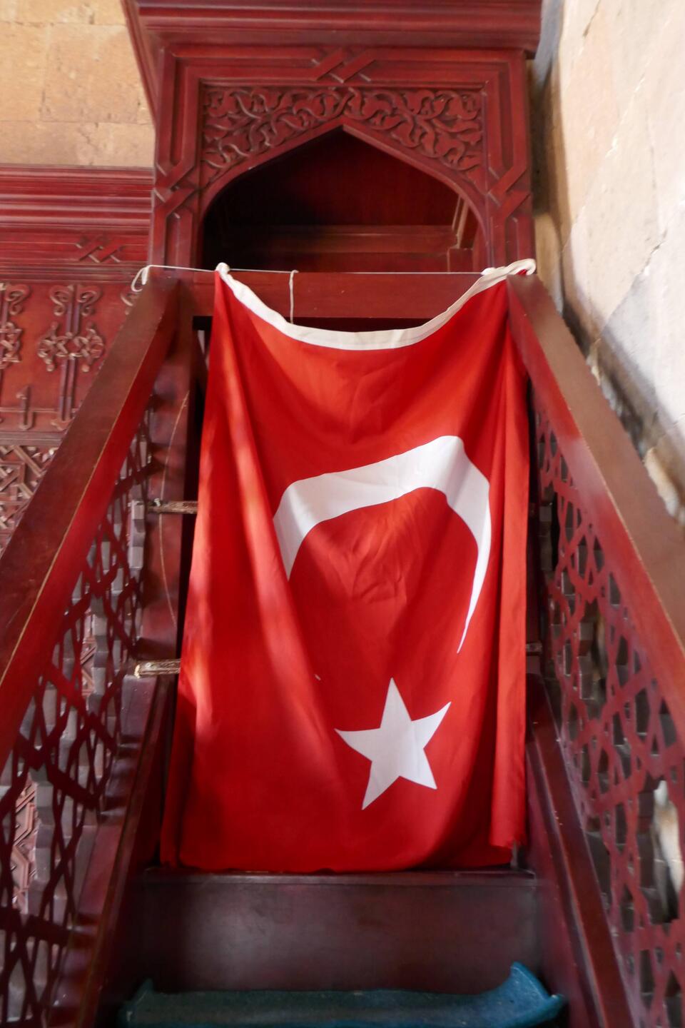 Turkish flag hanging in a local mosque