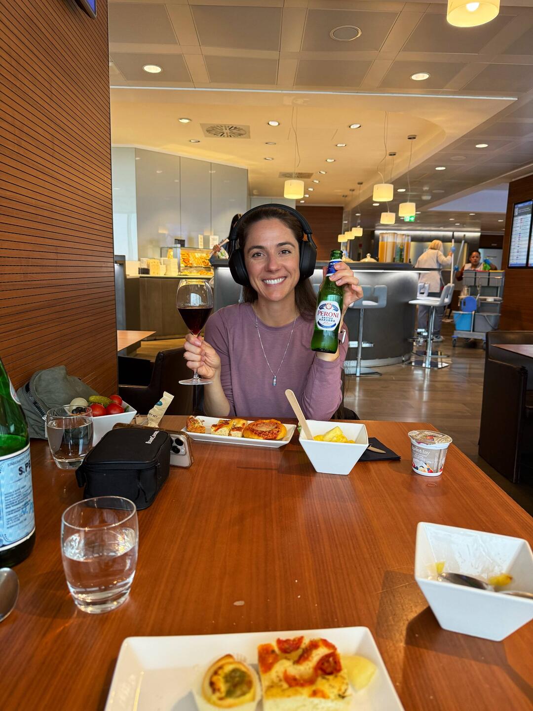 Chelsea making the most of our lounge access!