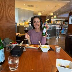 Chelsea making the most of our lounge access!