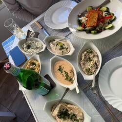 Our dinner of dips and salad