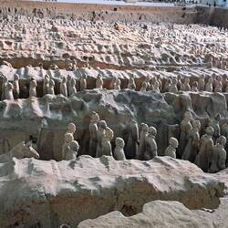 The Emperor thought all threats came from the East, so that's the direction all warriors are facing.