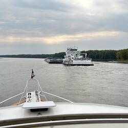 Overtaking a downbound tow 'on the One' (i.e. his port side)